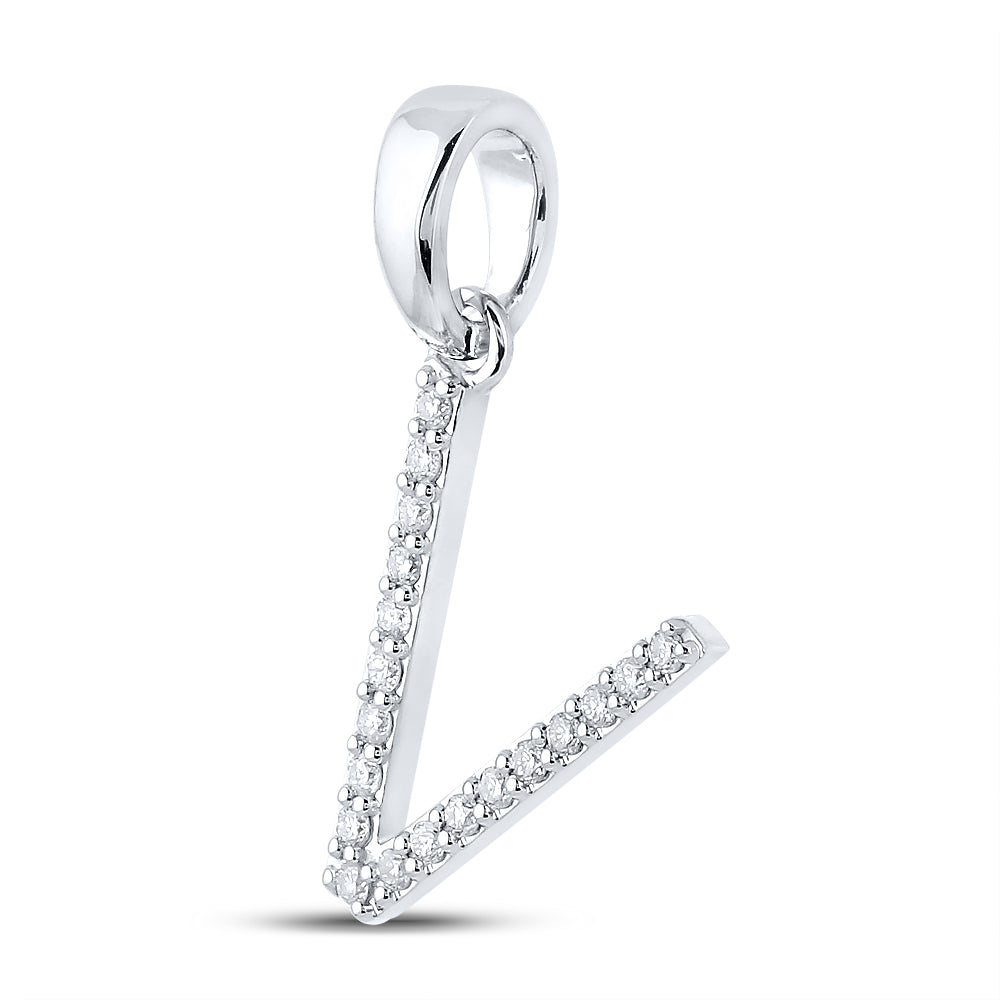 10Kt White Gold 1/8Ct-Dia Cn Ladies Initial V" Pendant" (1.01 grams)