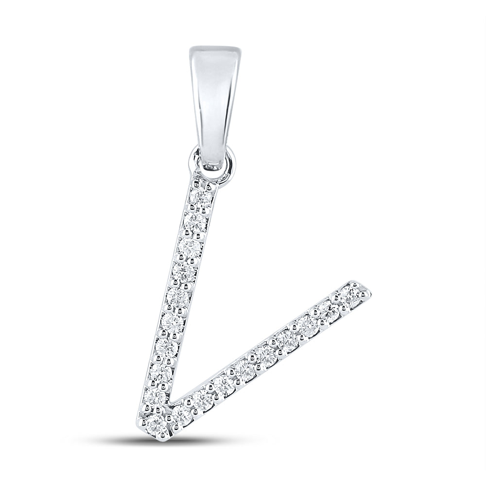 10Kt White Gold 1/8Ct-Dia Cn Ladies Initial V" Pendant" (1.01 grams)