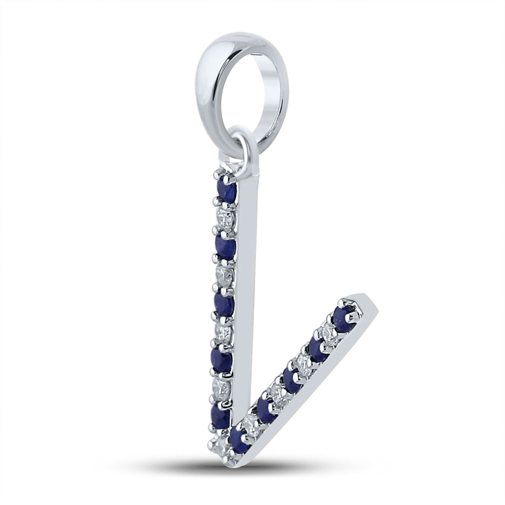 1/20Ct-Diamond 1/10Ct-Blue Sapp Natural Gem Initial "V" Pendant (1.01 grams)