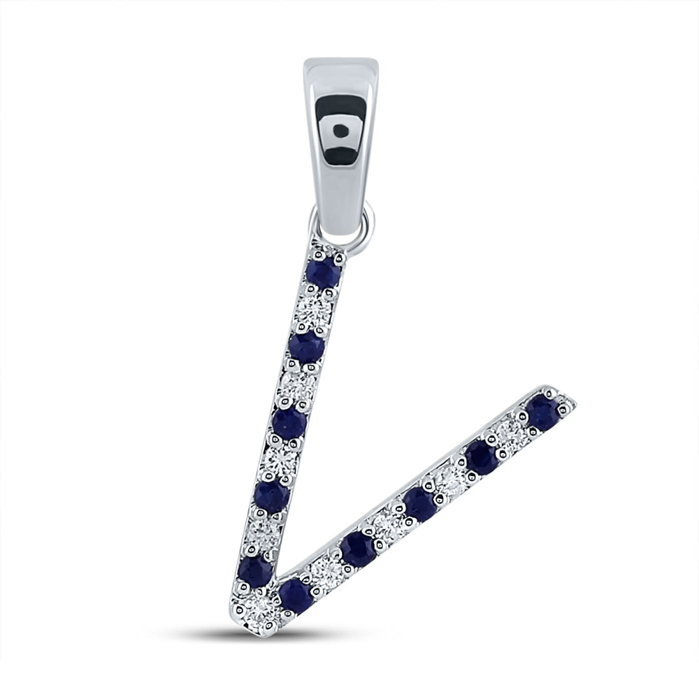 1/20Ct-Diamond 1/10Ct-Blue Sapp Natural Gem Initial "V" Pendant (1.01 grams)