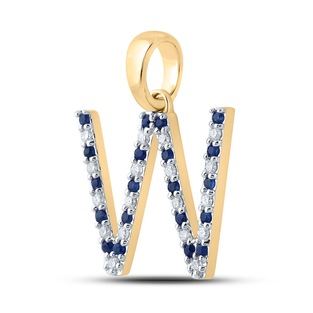 1/8Ct-Diamond 1/5Ct-Blue Sapp Natural Gem Initial "W'" Pendant (1.58 grams)