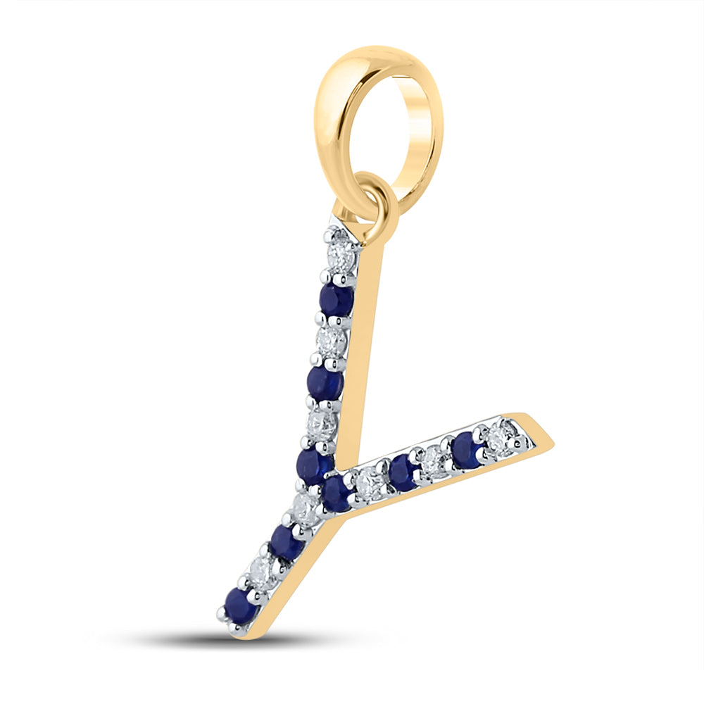 1/20Ct-Diamond 1/12Ct-Blue Sapp Natural Gem Initial "Y" Pendant (0.9 grams)