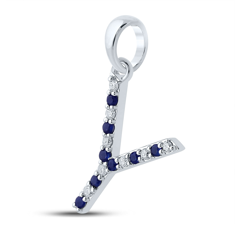 1/20Ct-Diamond 1/12Ct-Blue Sapp Natural Gem Initial "Y" Pendant (0.9 grams)