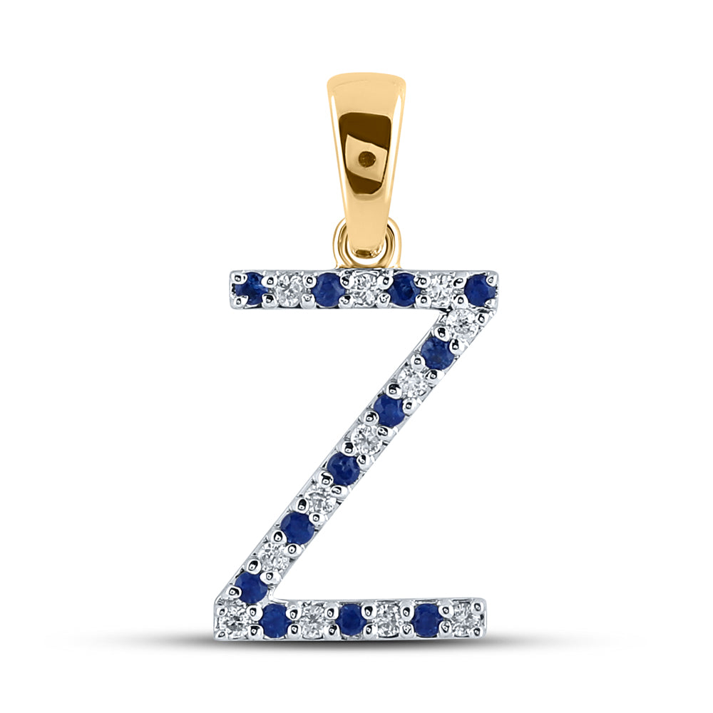 1/12Ct-Diamond 1/10Ct-Blue Sapp Natural Gem Initial "Z" Pendant (1.04 grams)