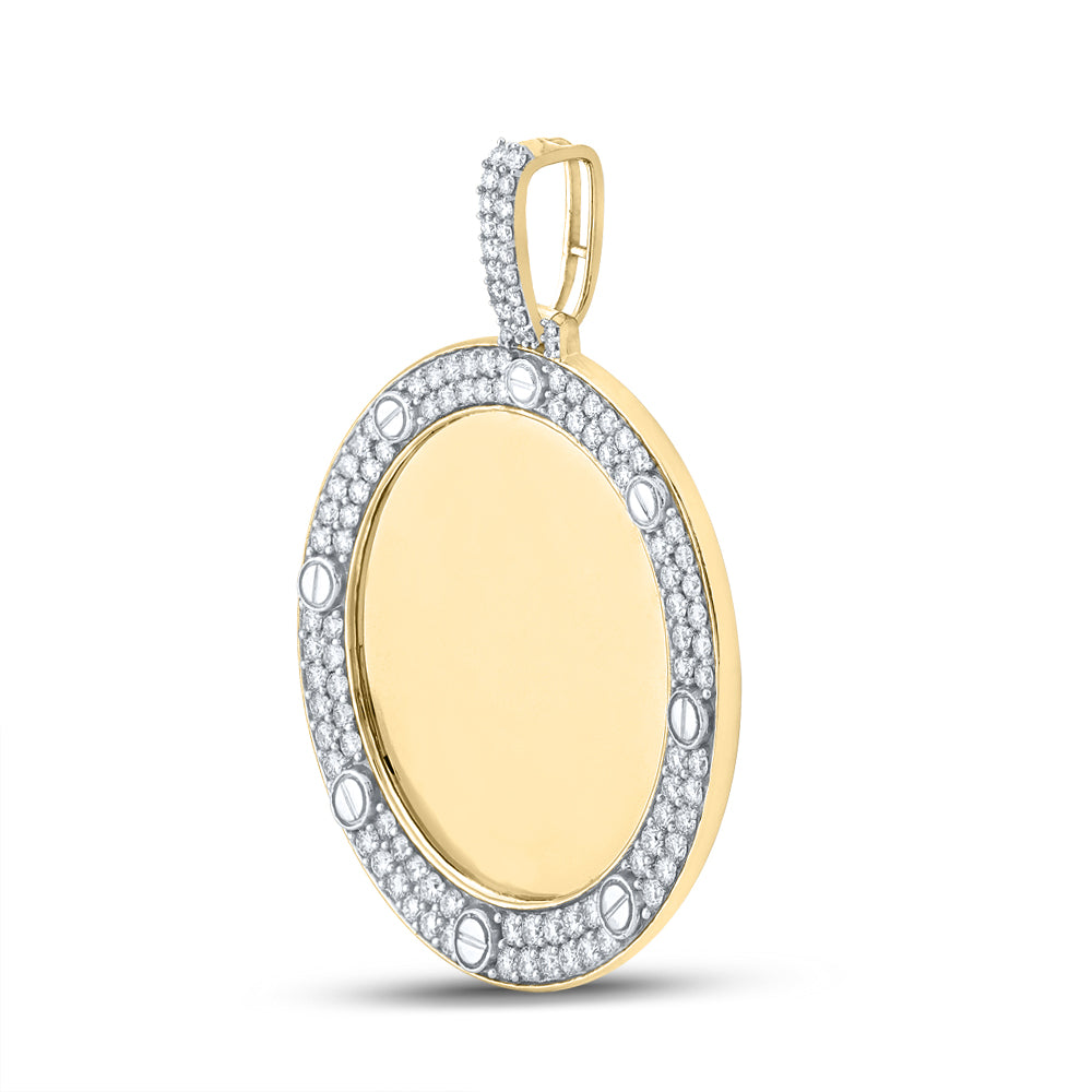 Gold Mirror Circle Charm Pendant 2 Cttw Round Natural Diamond Mens (5.86 grams)