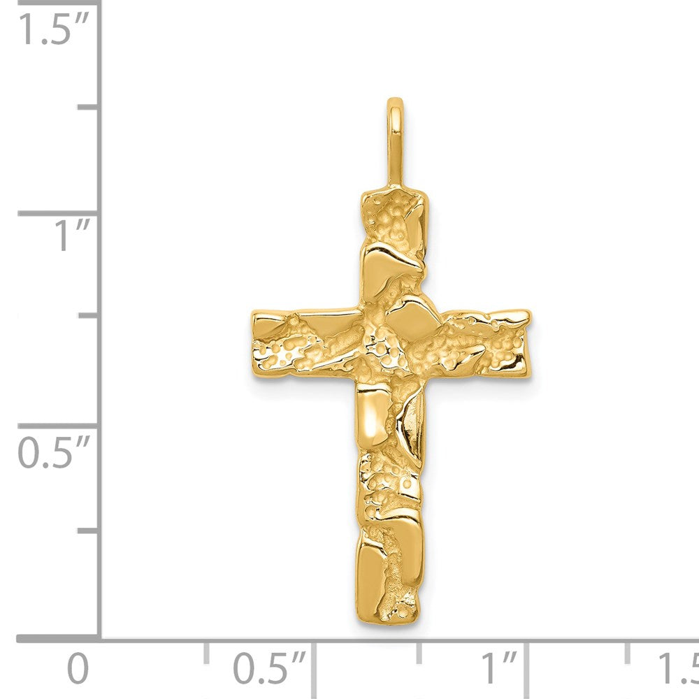 14k Yellow Gold 18 mm Nugget Cross Pendant (3.06 grams)
