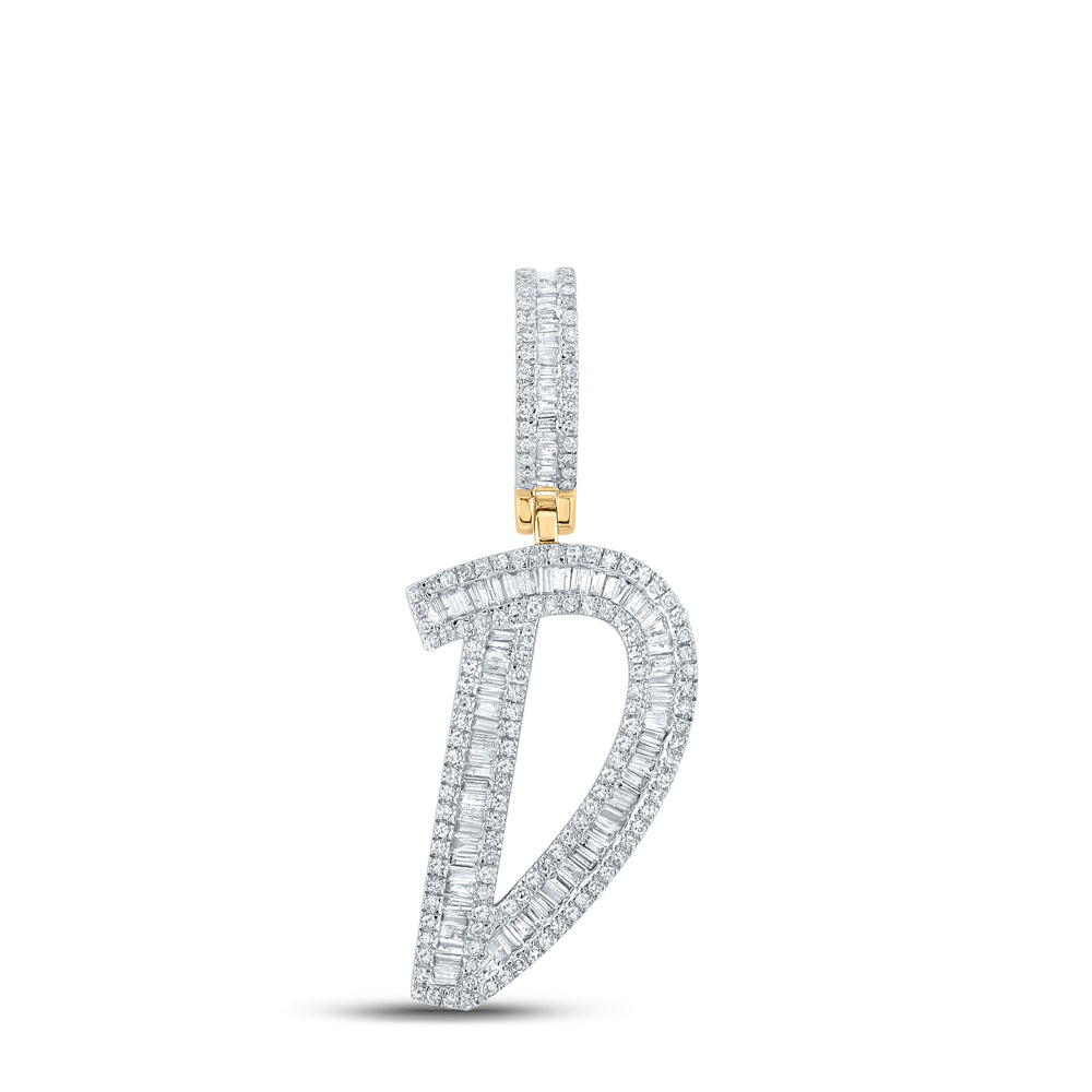 Gold Initial D Letter Charm Pendant 3/4 Cttw Baguette Natural Diamond Mens (4.25 grams)