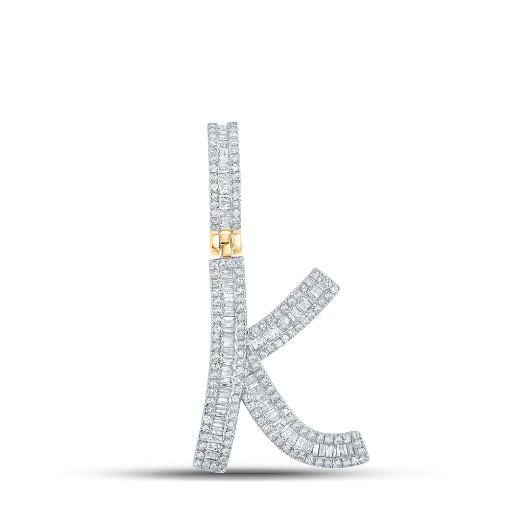 Gold Initial K Letter Charm Pendant 3/4 Cttw Baguette Natural Diamond Mens (4.48 grams)