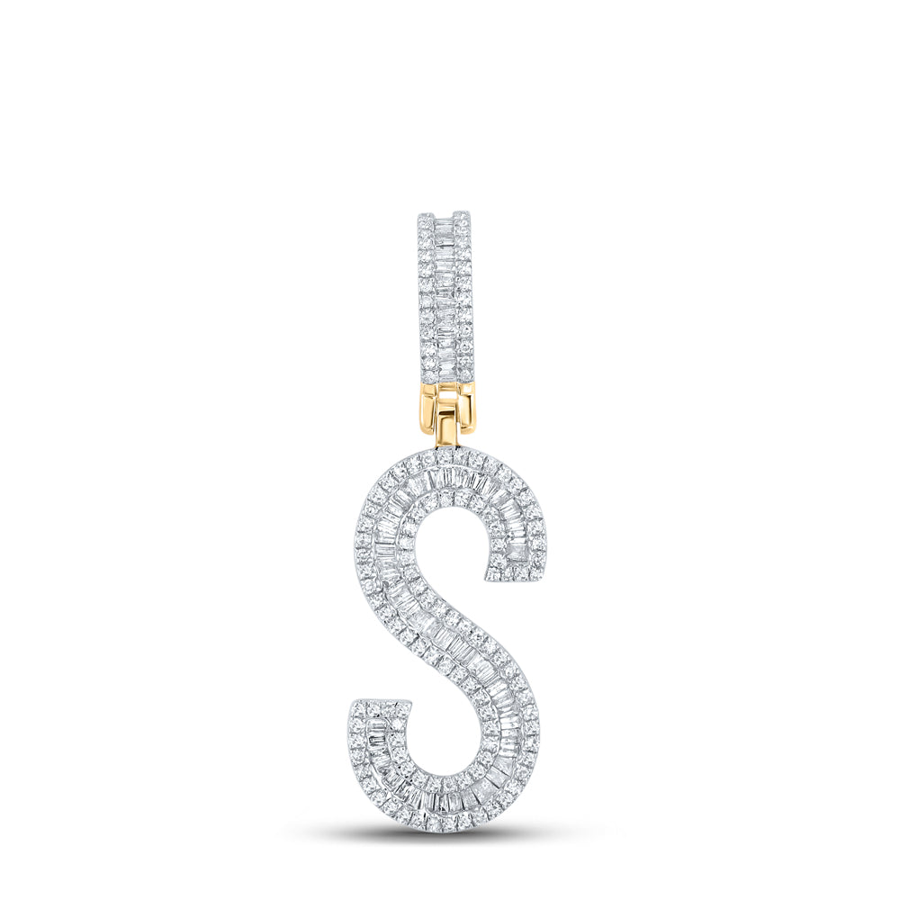 Gold Initial S Letter Charm Pendant 3/4 Cttw Baguette Natural Diamond Mens (4.77 grams)