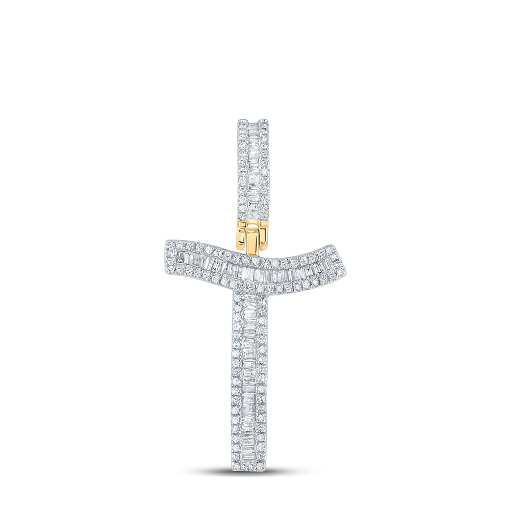 Gold Initial T Letter Charm Pendant 5/8 Cttw Baguette Natural Diamond Mens (3.89 grams)