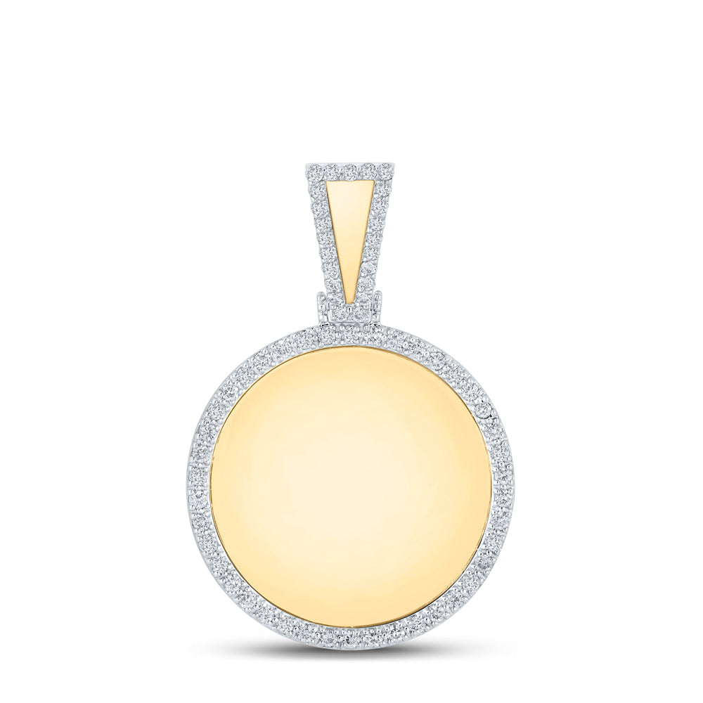 Gold Picture Memory Circle Charm Pendant 7/8 Cttw Round Natural Diamond Mens (7.77 grams)