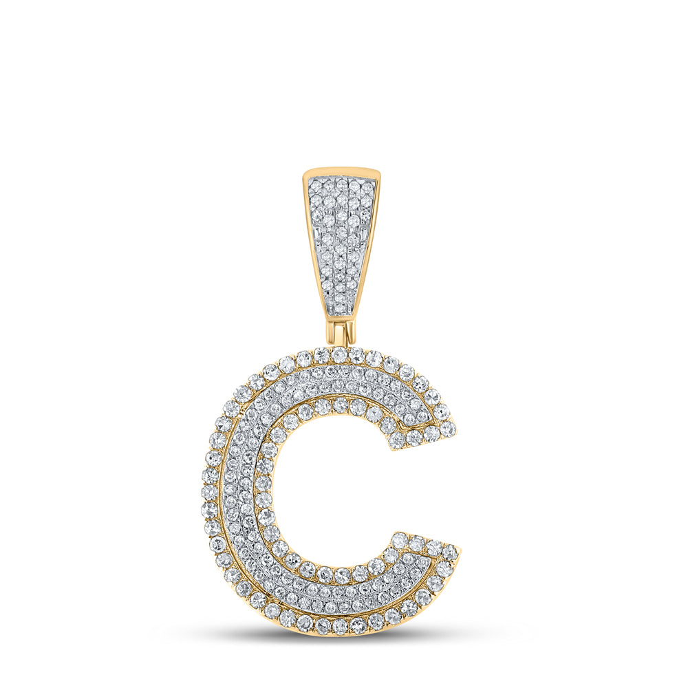 Gold Initial C Letter Charm Pendant 3/4 Cttw Round Natural Diamond Mens (3.51 grams)