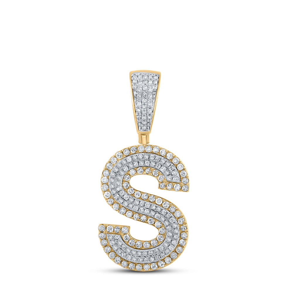 Gold Initial S Letter Charm Pendant 3/4 Cttw Round Natural Diamond Mens (3.34 grams)