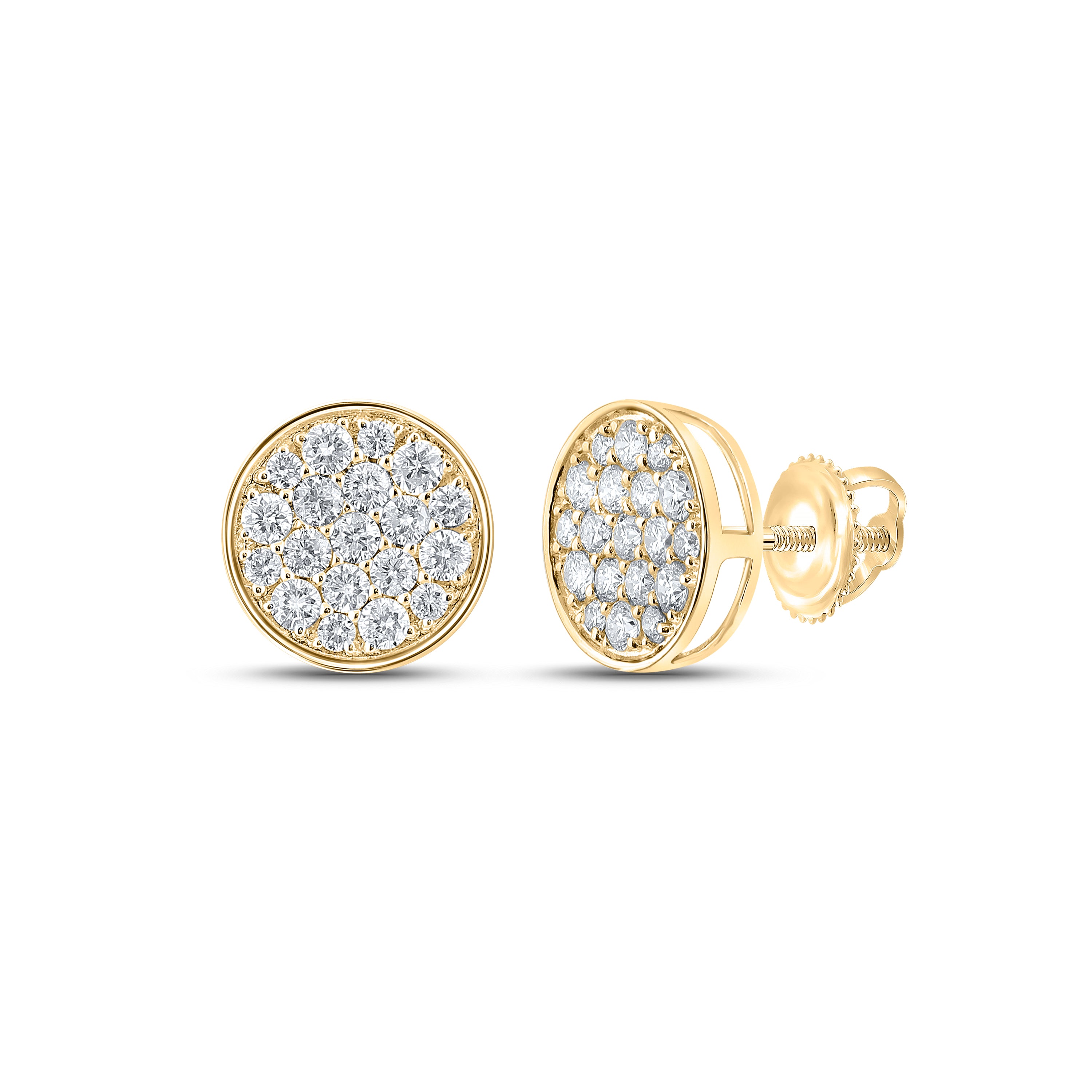 Gold Cluster Earrings 3/4 Cttw Round Natural Diamond Mens (1.47 grams)