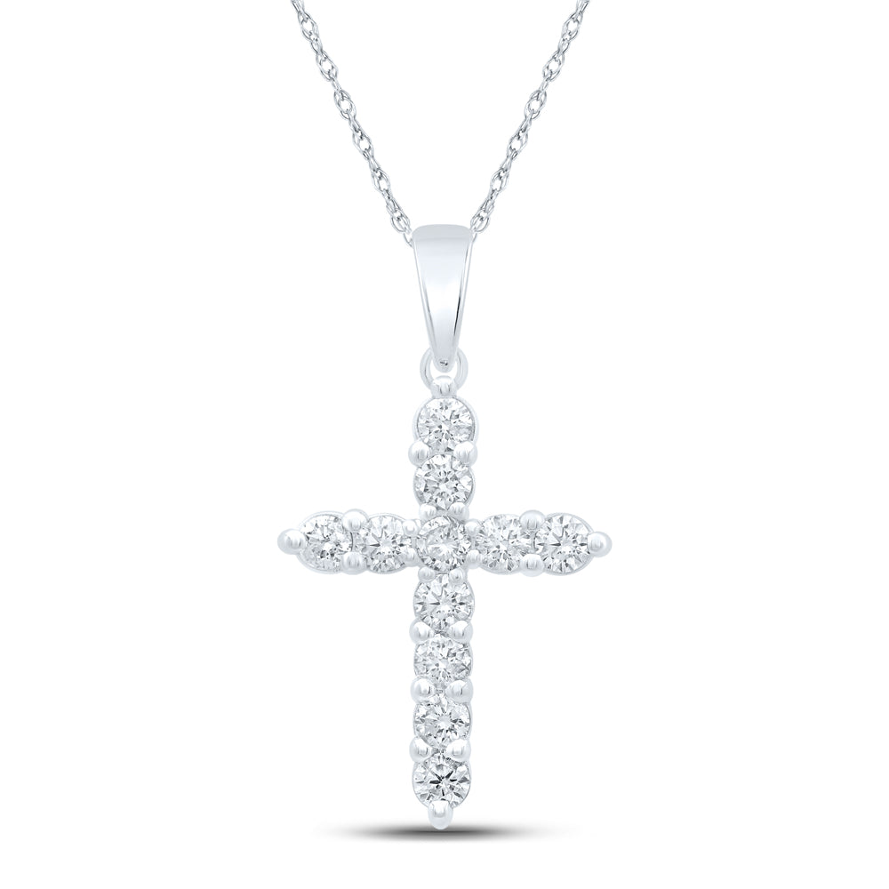 Gold Cross Pendant 1 Cttw Round Natural Diamond Womens (2.65 grams)