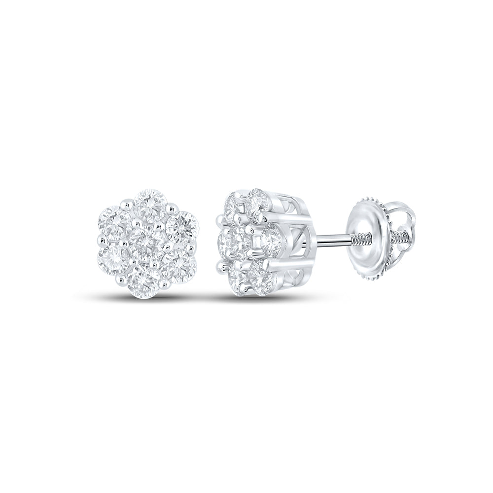 3/4Ctw-Dia Nk 7 Stone Flower Earring (1.22 grams)