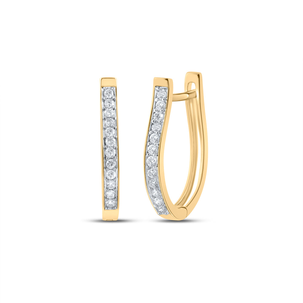 Gold Hoop Earrings 1/4 Cttw Round Natural Diamond Womens (1.72 grams)