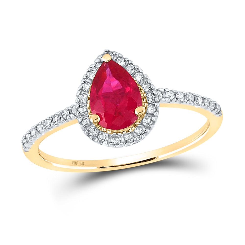 1/6Ctw-Dia 1 Ct-Ruby Synthetic Gemstone Ring (1.51 grams)