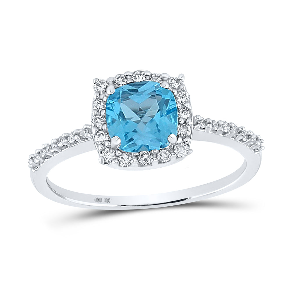 10Kt White Gold 1/5Ctw-Diamond 1 Ct-Bt Synthetic Gemstone Ring (2.1 grams)
