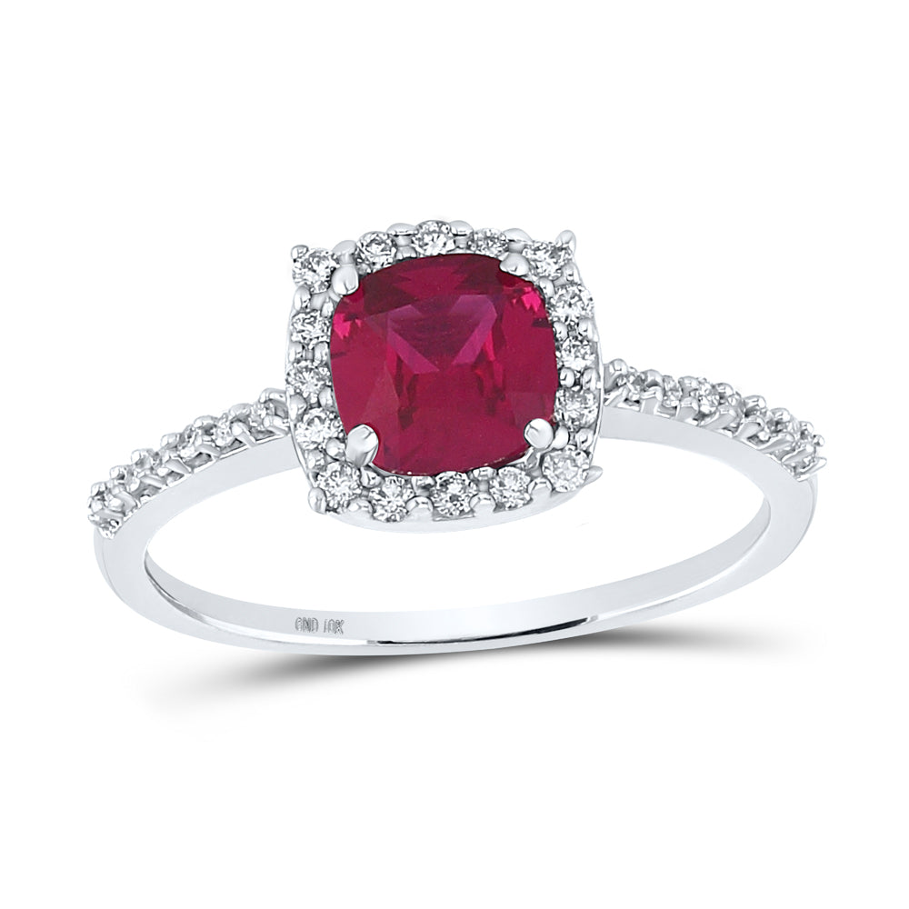 10Kt White Gold 1/5Ctw-Diamond 1 1/3Ct-Ruby Synthetic Gemstone Ring (2.1 grams)