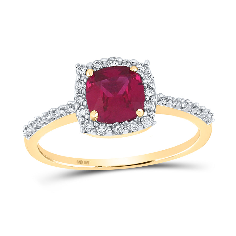 10Kt Yellow Gold 1/5Ctw-Diamond 1 1/3Ct-Ruby Synthetic Gemstone Ring (2.08 grams)