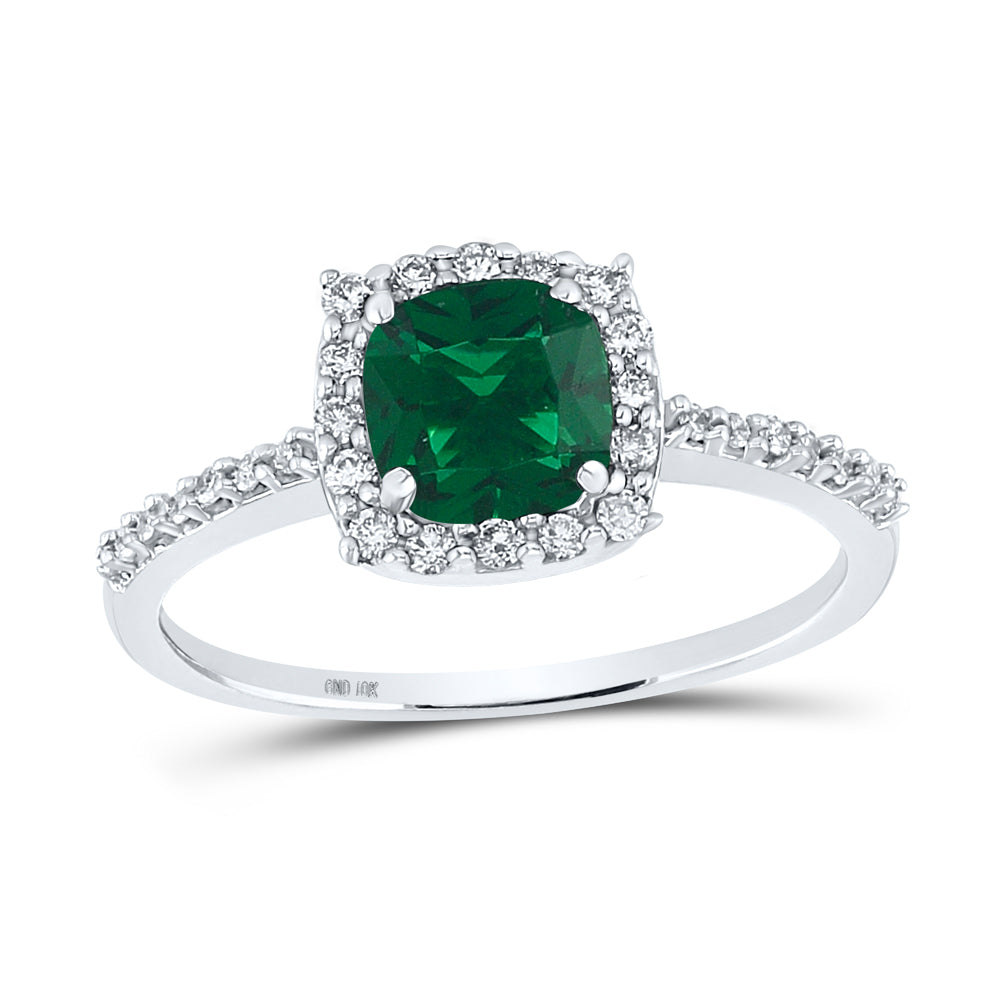 10Kt White Gold 1/5Ctw-Diamond 1 Ct-Em Synthetic Gemstone Ring (2.06 grams)