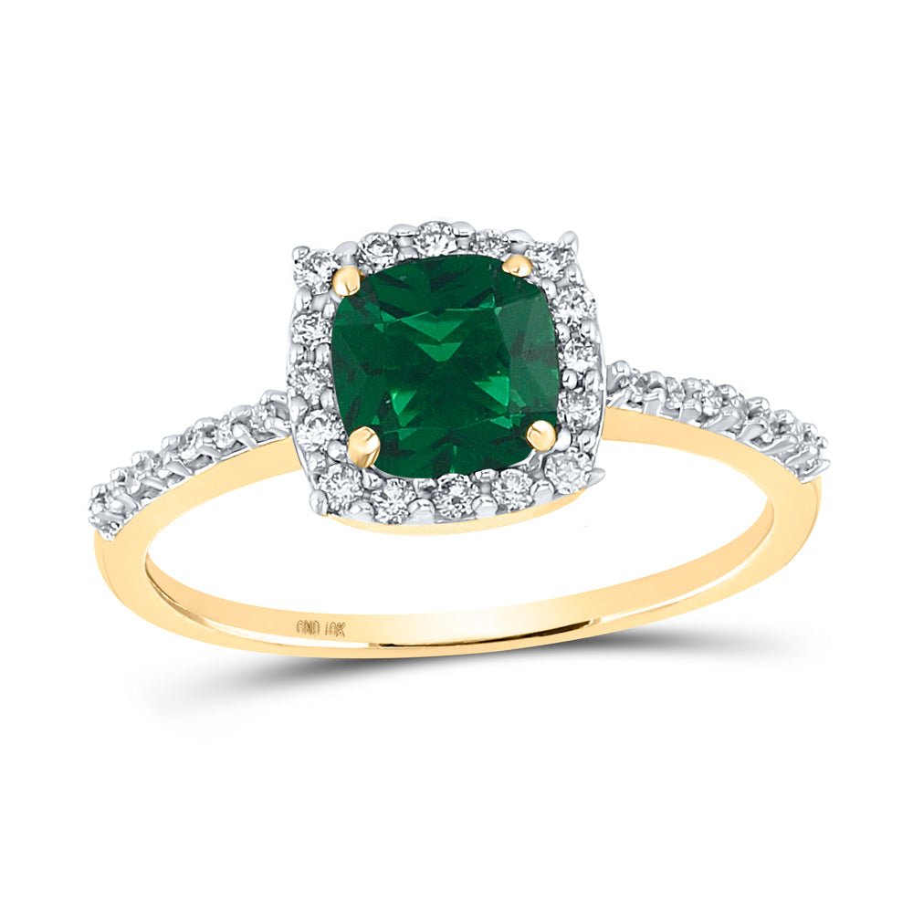 10Kt Yellow Gold 1/5Ctw-Diamond 1 Ct-Em Synthetic Gemstone Ring (1.95 grams)