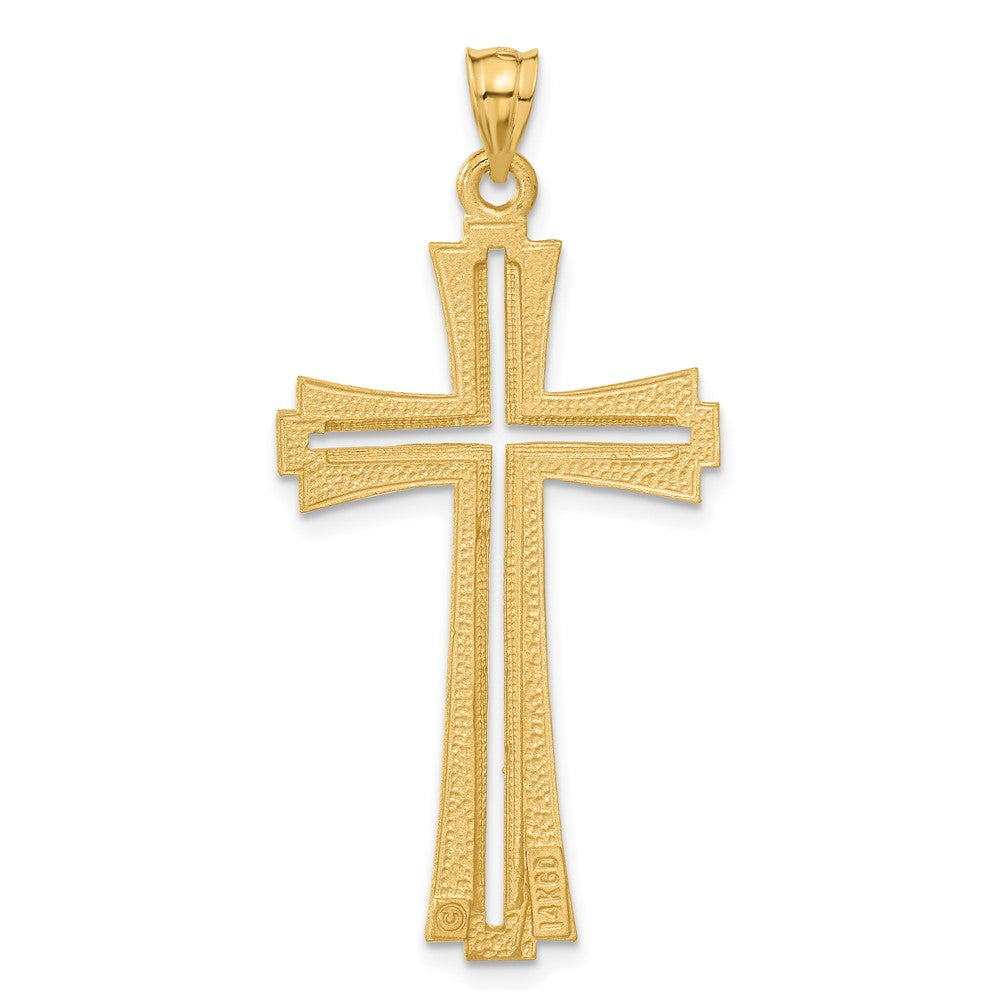 14k Yellow Gold 22 mm Diamond Cut and Satin Cross Pendant (3.26 grams)