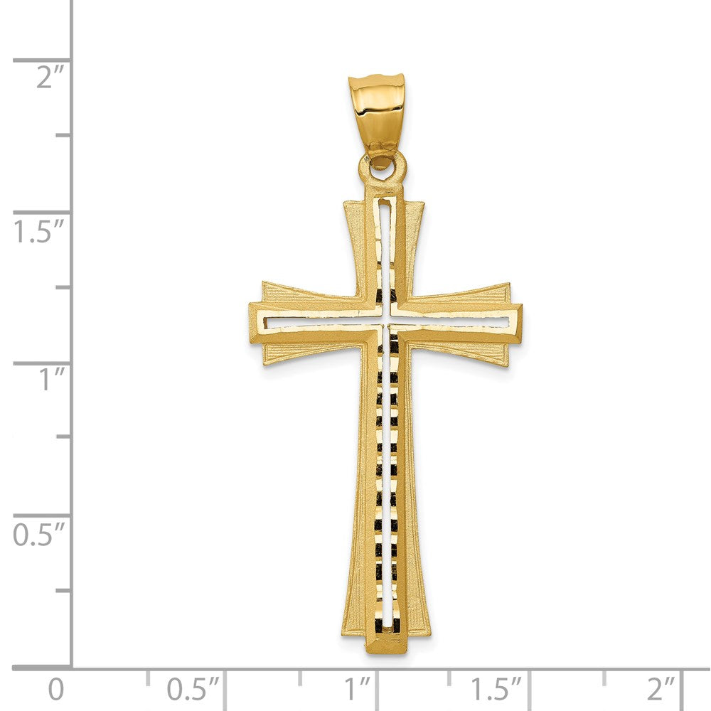 14k Yellow Gold 22 mm Diamond Cut and Satin Cross Pendant (3.26 grams)
