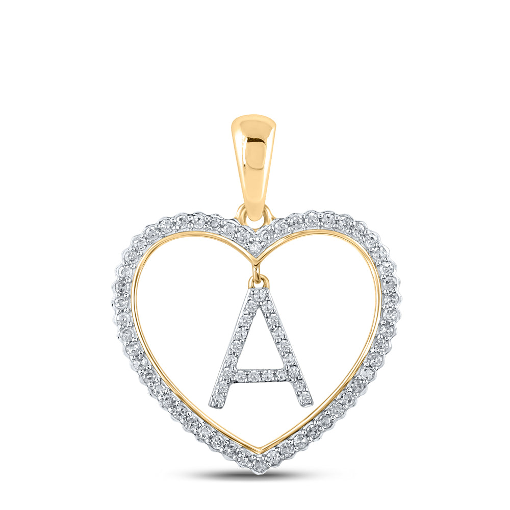 Gold Heart A Letter Pendant 1/4 Cttw Round Natural Diamond Womens (1.85 grams)