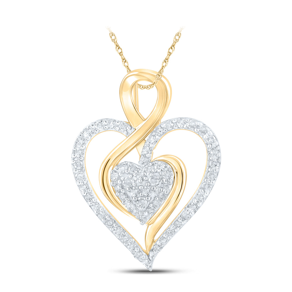 Gold Heart Pendant 1/4 Cttw Round Natural Diamond Womens (1.37 grams)