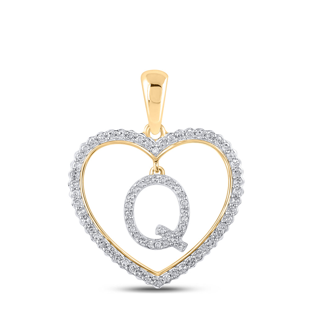 Gold Heart Q Letter Pendant 1/4 Cttw Round Natural Diamond Womens (1.98 grams)