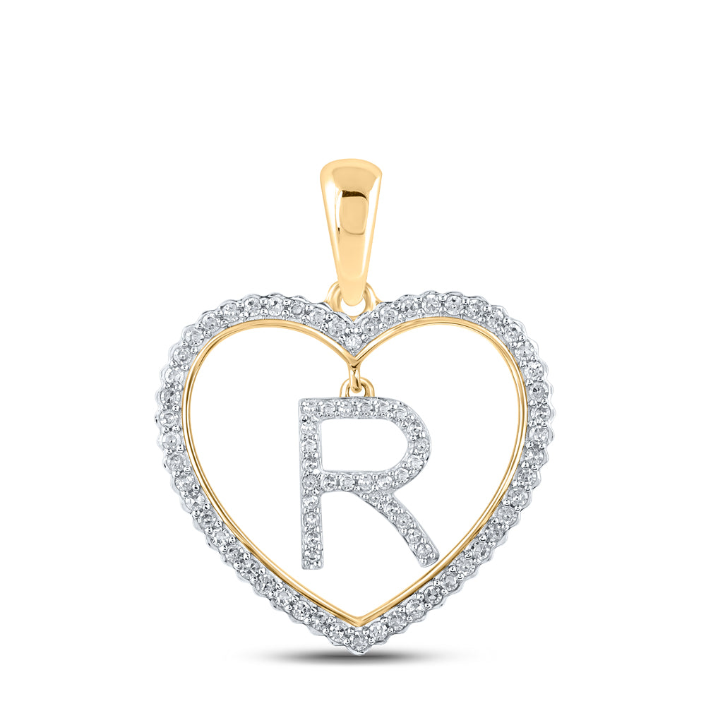 Gold Heart R Letter Pendant 1/4 Cttw Round Natural Diamond Womens (2.07 grams)