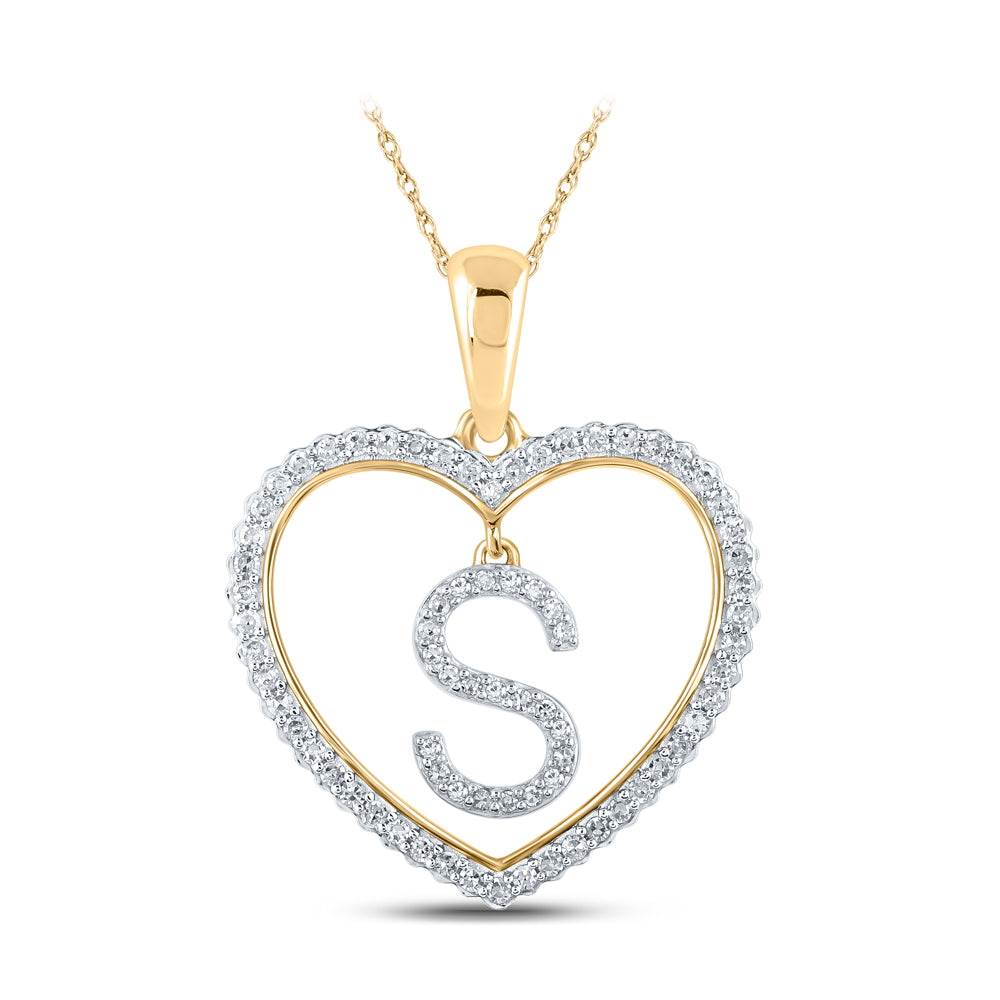 1/4Ctw-Dia Cn Initial "S" Heart Pendant (1.88 grams)