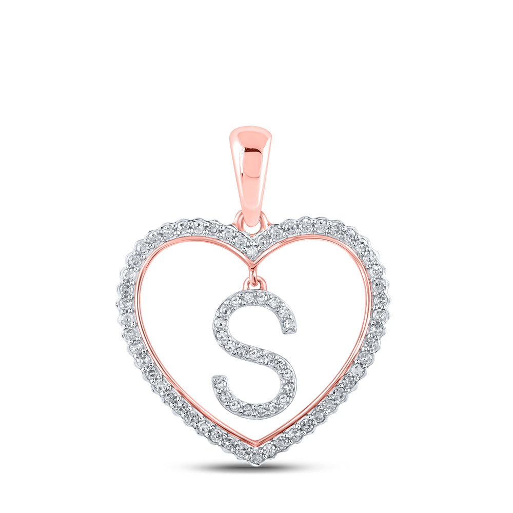 1/4Ctw-Dia Cn Initial "S" Heart Pendant (1.88 grams)