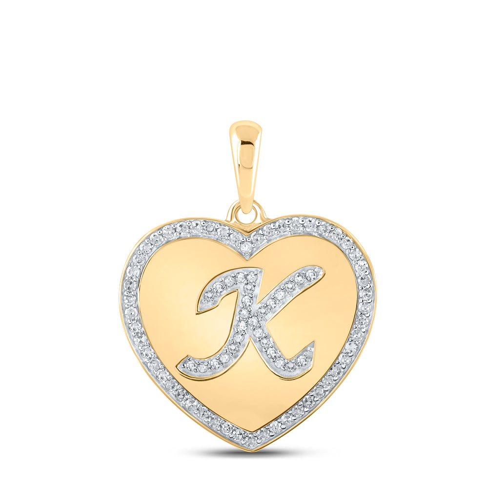 Gold Heart K Letter Pendant 1/4 Cttw Round Natural Diamond Womens (2.51 grams)