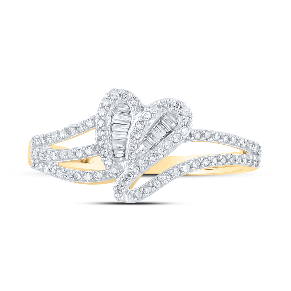 Gold Heart Ring 1/3 Cttw Baguette Natural Diamond Womens (2.41 grams)