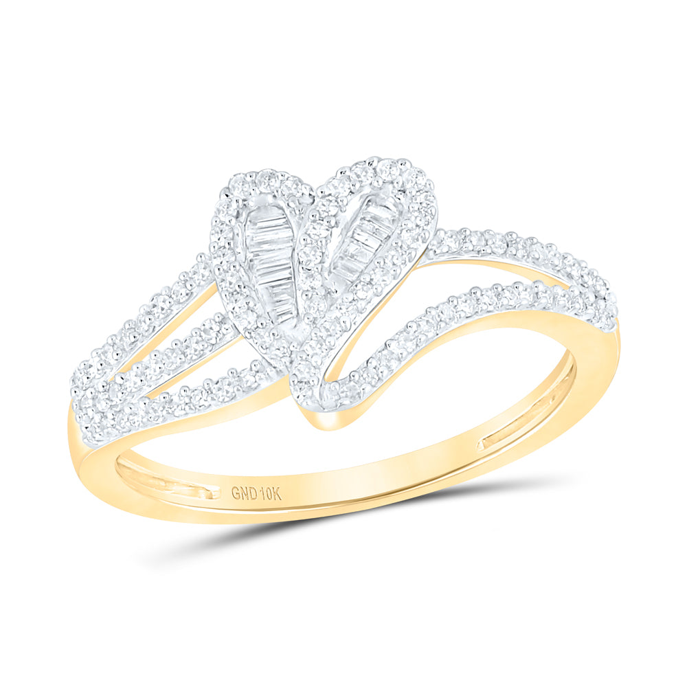Gold Heart Ring 1/3 Cttw Baguette Natural Diamond Womens (2.41 grams)