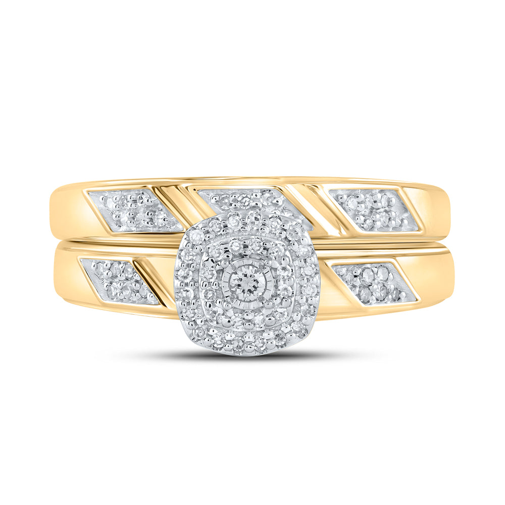 Gold Halo Bridal Wedding Ring Band Set 1/6 Cttw Round Natural Diamond Womens (4.51 grams)