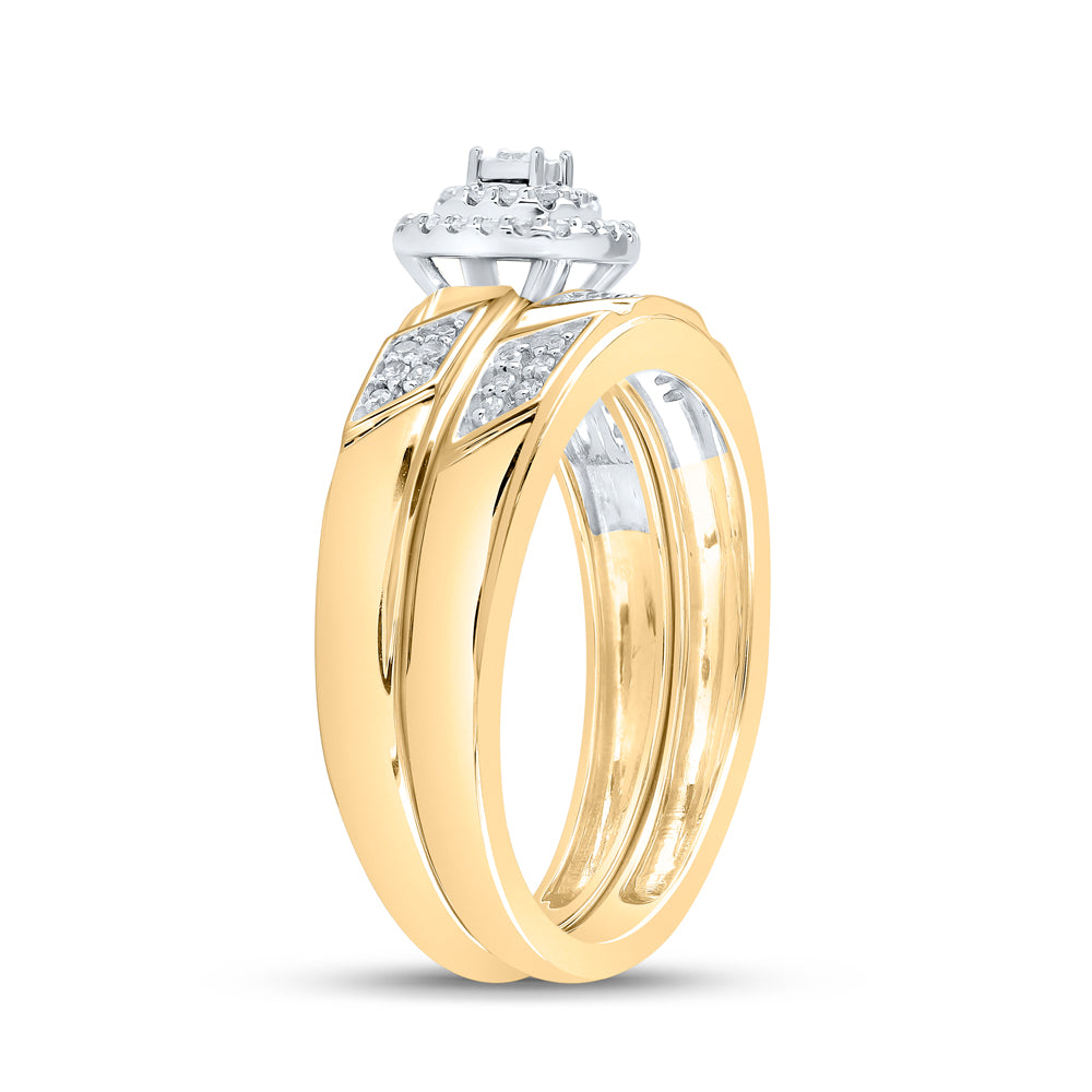 Gold Halo Bridal Wedding Ring Band Set 1/6 Cttw Round Natural Diamond Womens (4.51 grams)