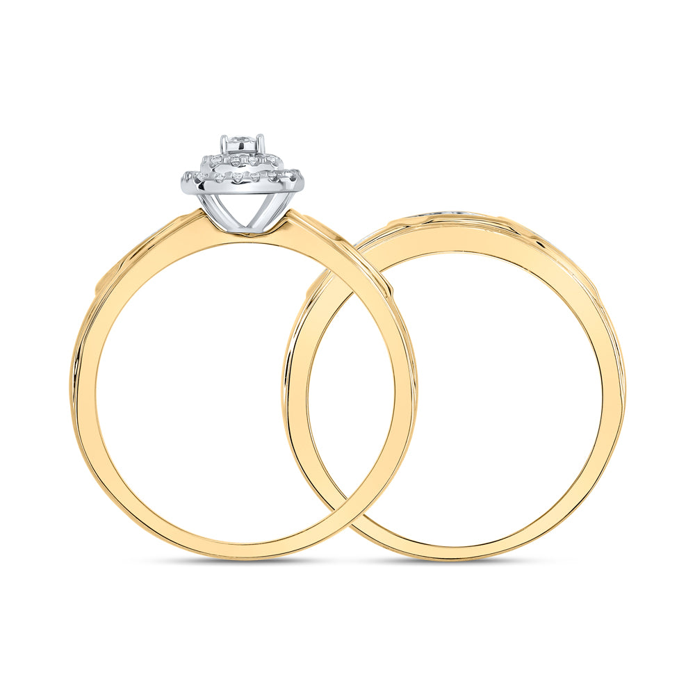 Gold Halo Bridal Wedding Ring Band Set 1/6 Cttw Round Natural Diamond Womens (4.51 grams)