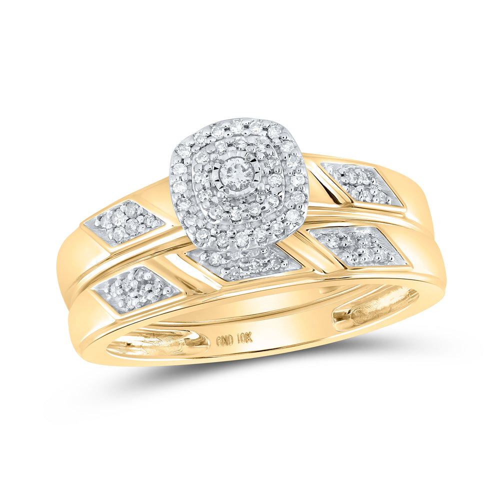 Gold Halo Bridal Wedding Ring Band Set 1/6 Cttw Round Natural Diamond Womens (4.51 grams)