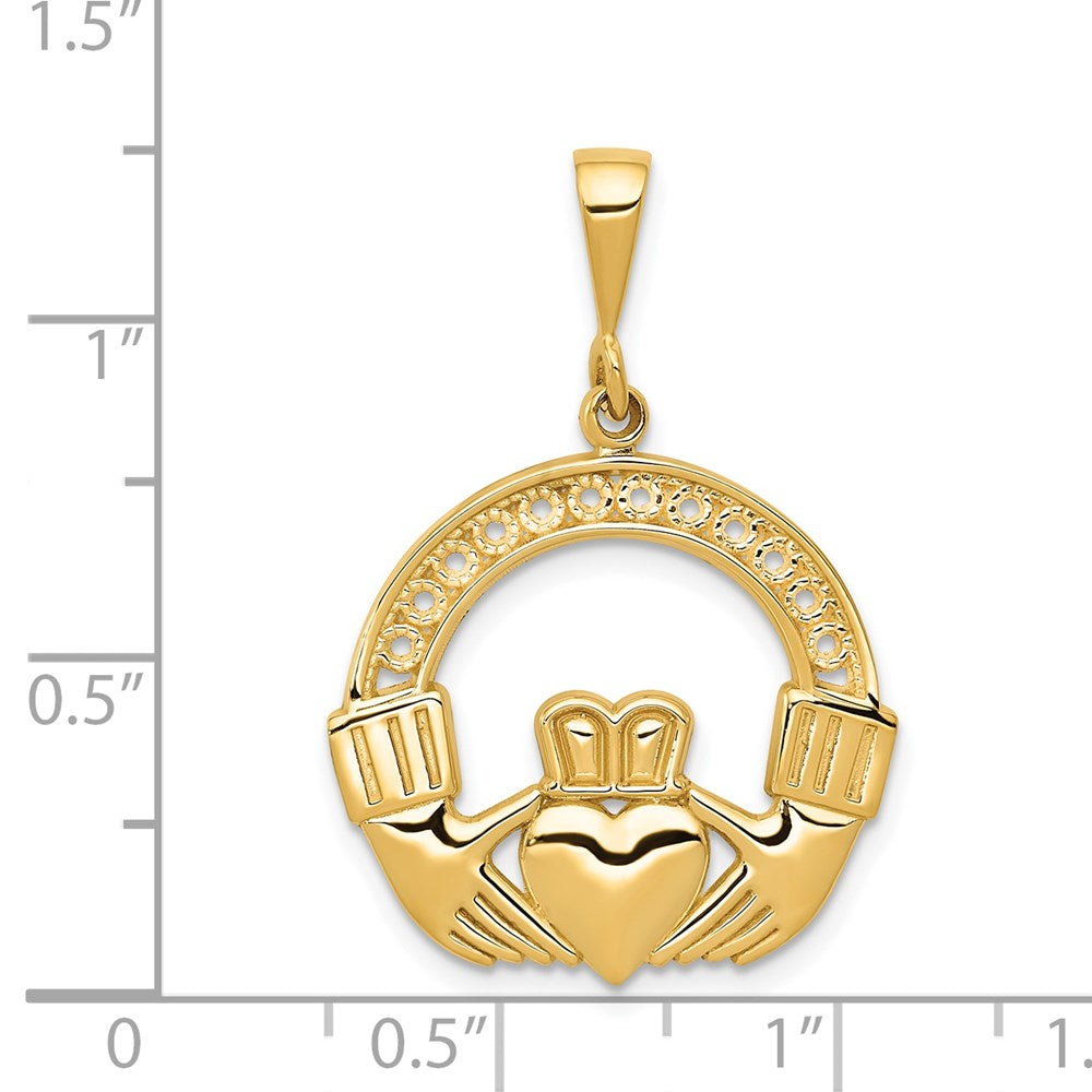 14k Yellow Gold 21 mm Claddagh Pendant (2.36 grams)