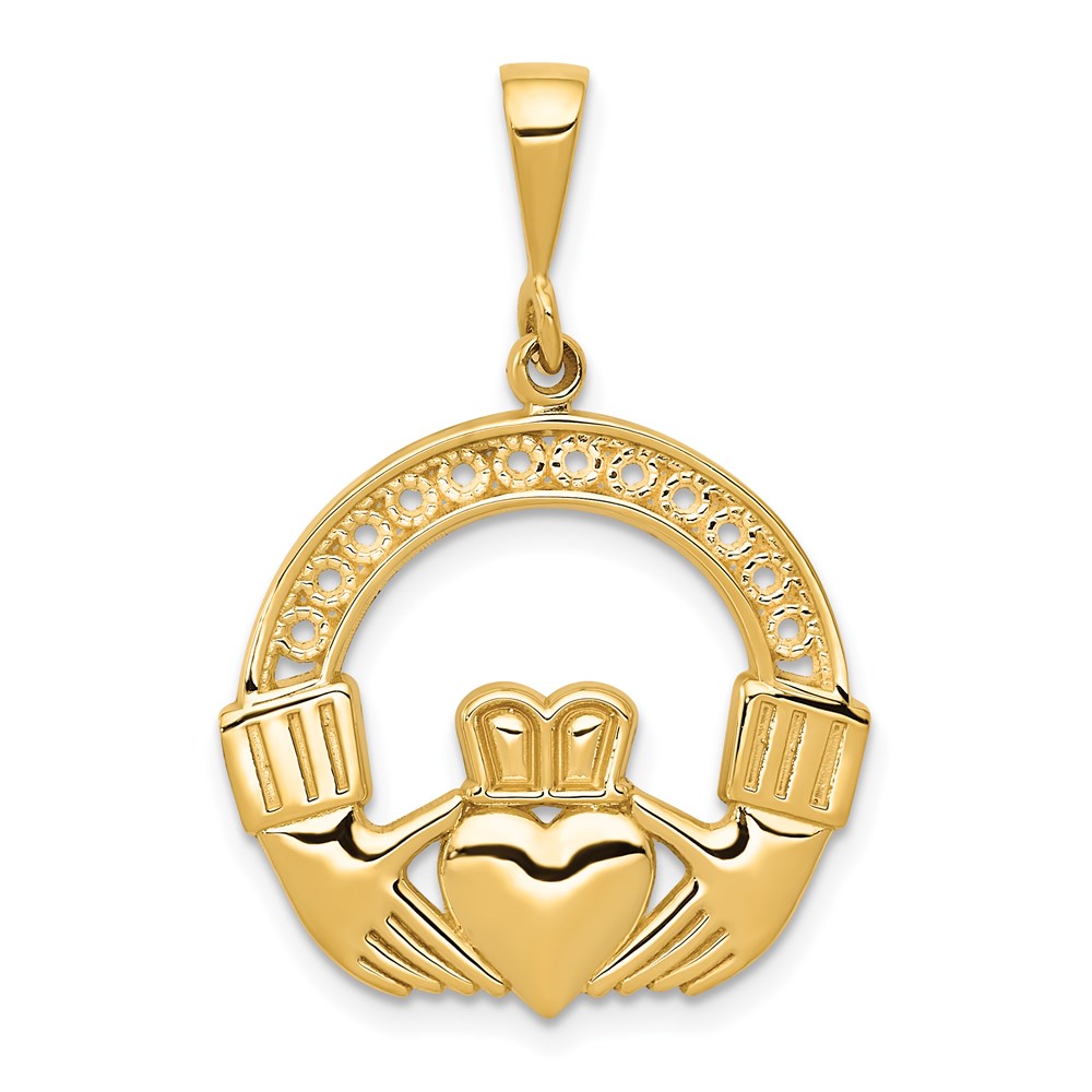 14k Yellow Gold 21 mm Claddagh Pendant (2.36 grams)