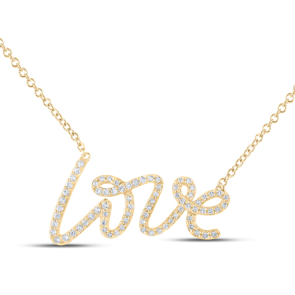 Gold Love Fashion Necklace 1/4 Cttw Round Natural Diamond Womens (1.49 grams)