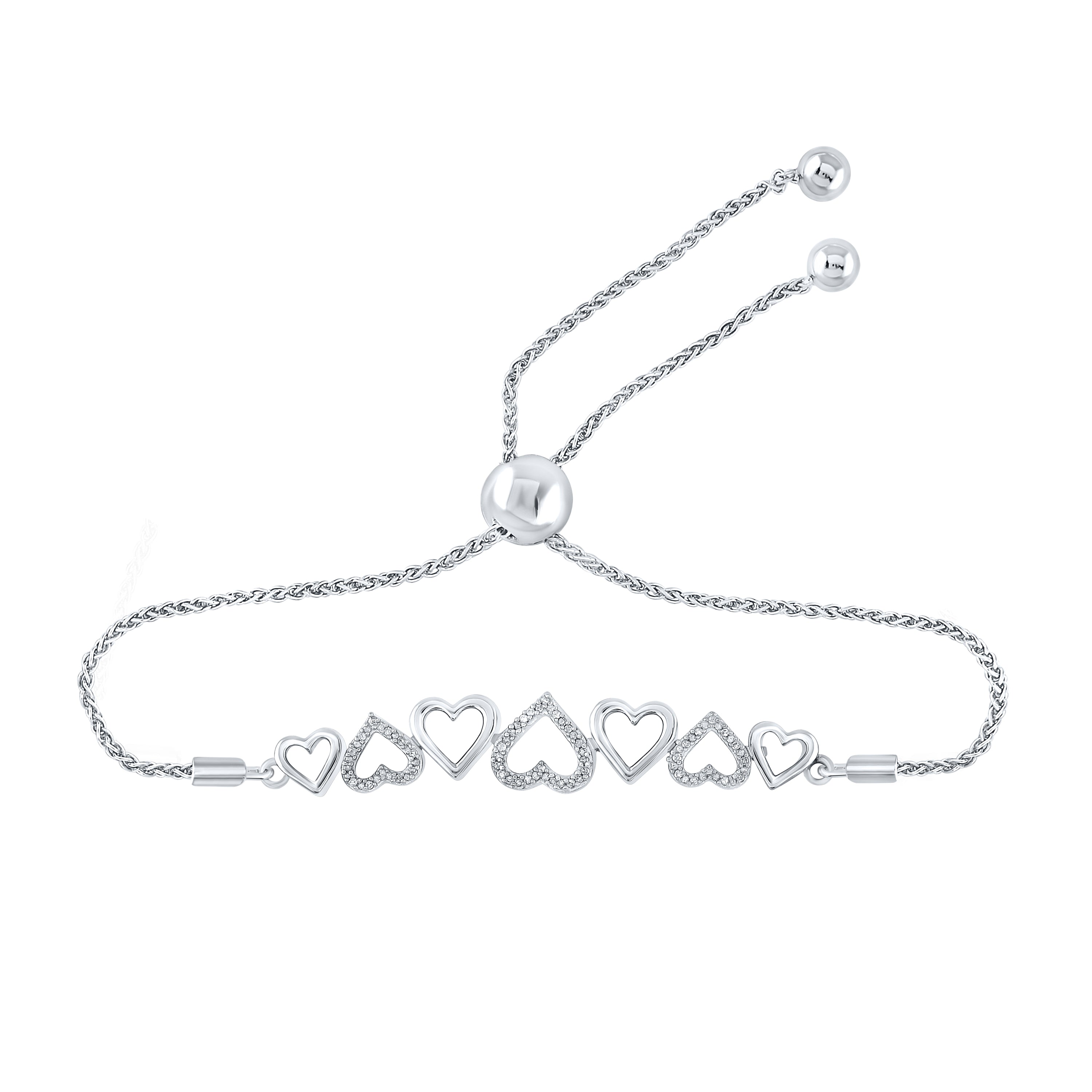 1/10Ctw-Dia P2 Heart Gift Bolo Bracelet (9.50 Inch) (2.69 grams)