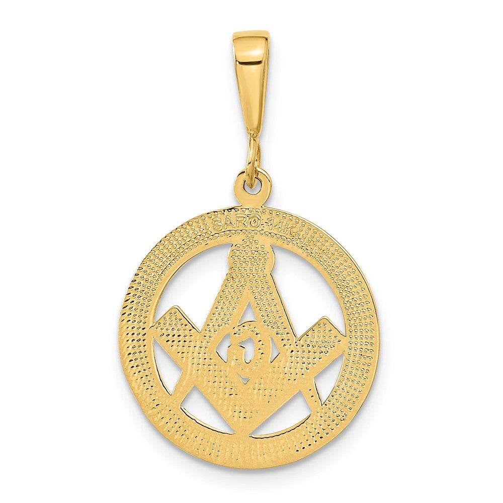 14k Yellow Gold 18 mm Polished and Textured Masonic Symbol Pendant (2.18 grams)