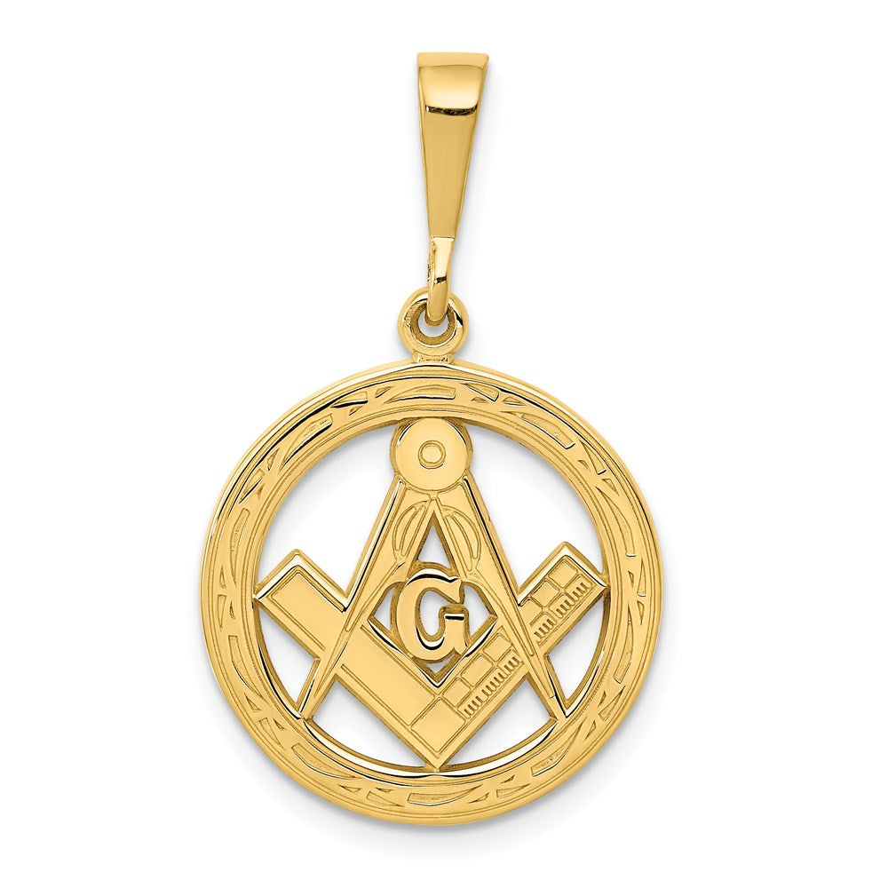 14k Yellow Gold 18 mm Polished and Textured Masonic Symbol Pendant (2.18 grams)