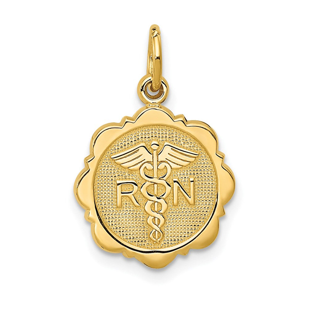 14k Yellow Gold 12 mm RN Registered Nurse Disc Charm (1.41 grams)