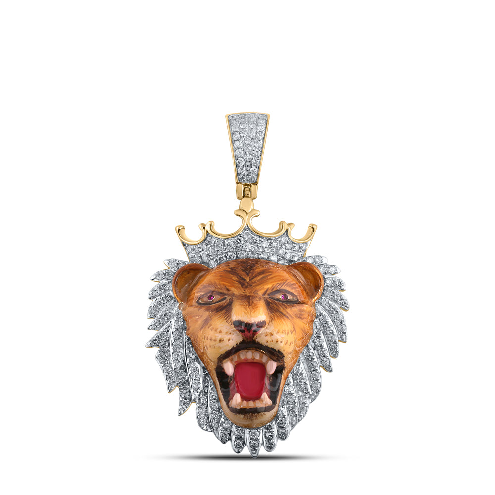 10Kt Yellow Gold 1 7/8Ctw-Dia Lion Face Mens Charm (15.16 grams)